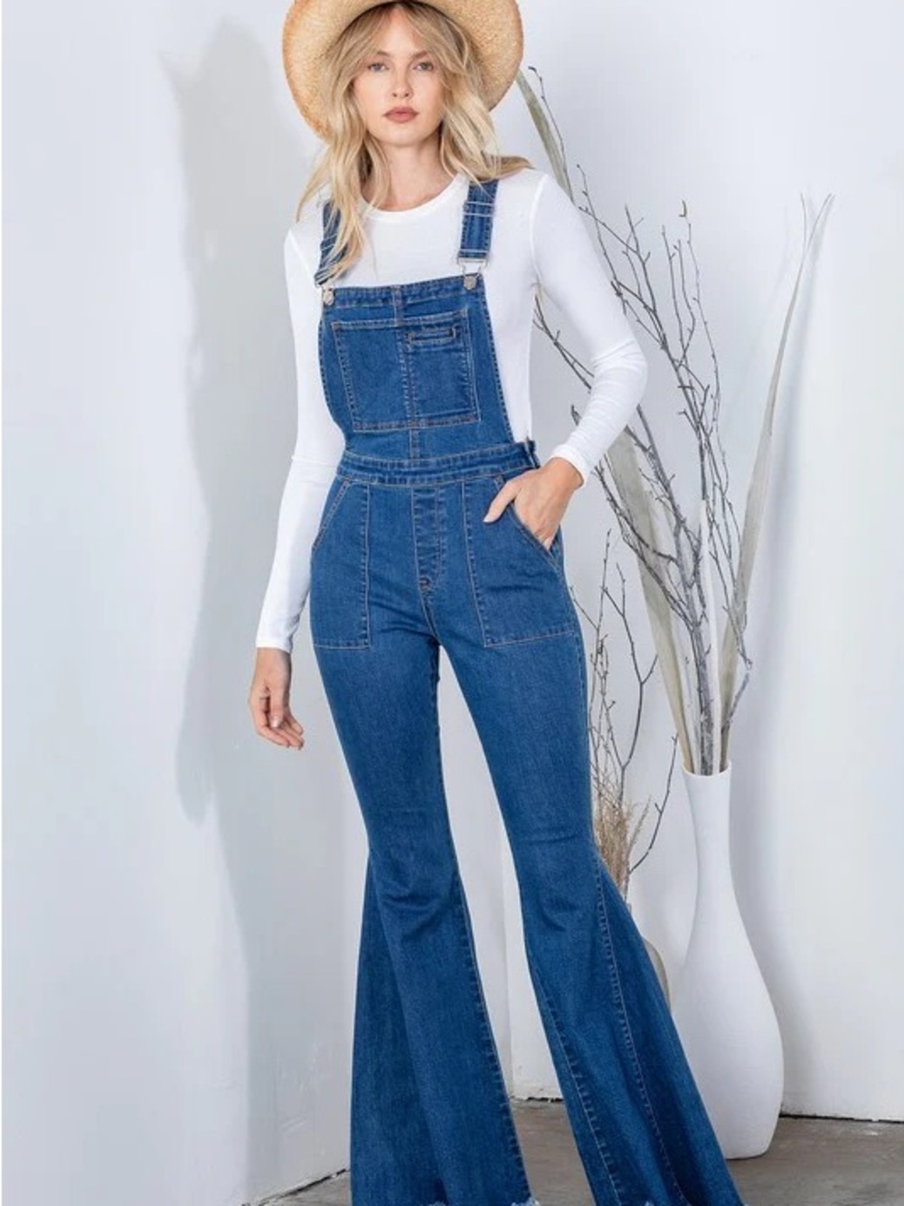 Women's Blue Denim Flare Overalls Jumpsuit